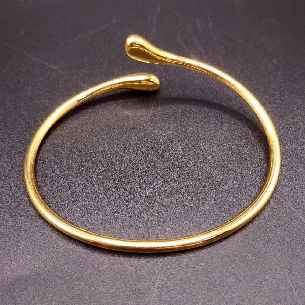 18k Gold Plated Bracelet Teardrop Minimalist Open Cuff Women's Vtg Birthday Gift - Picture 3 of 5